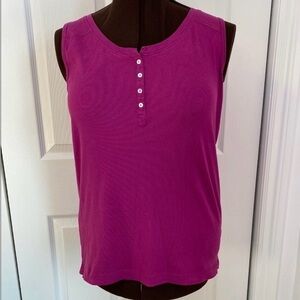 2 for $25 - Denver Hayes Ribbed Cotton Spandex Henley Tank Top, Fuchsia Pink, XL